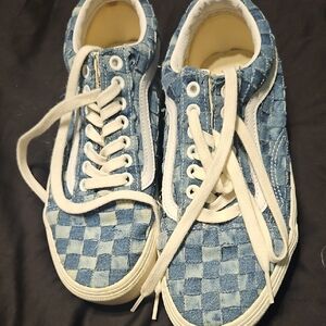 Vans Old Skoll Blue Denim Checkered Sneakers